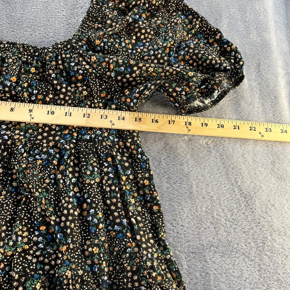 Wild Fable Black Floral Mini Dress Smocked Puff Sleeve Womens M Babydoll Prairie - Picture 5 of 7